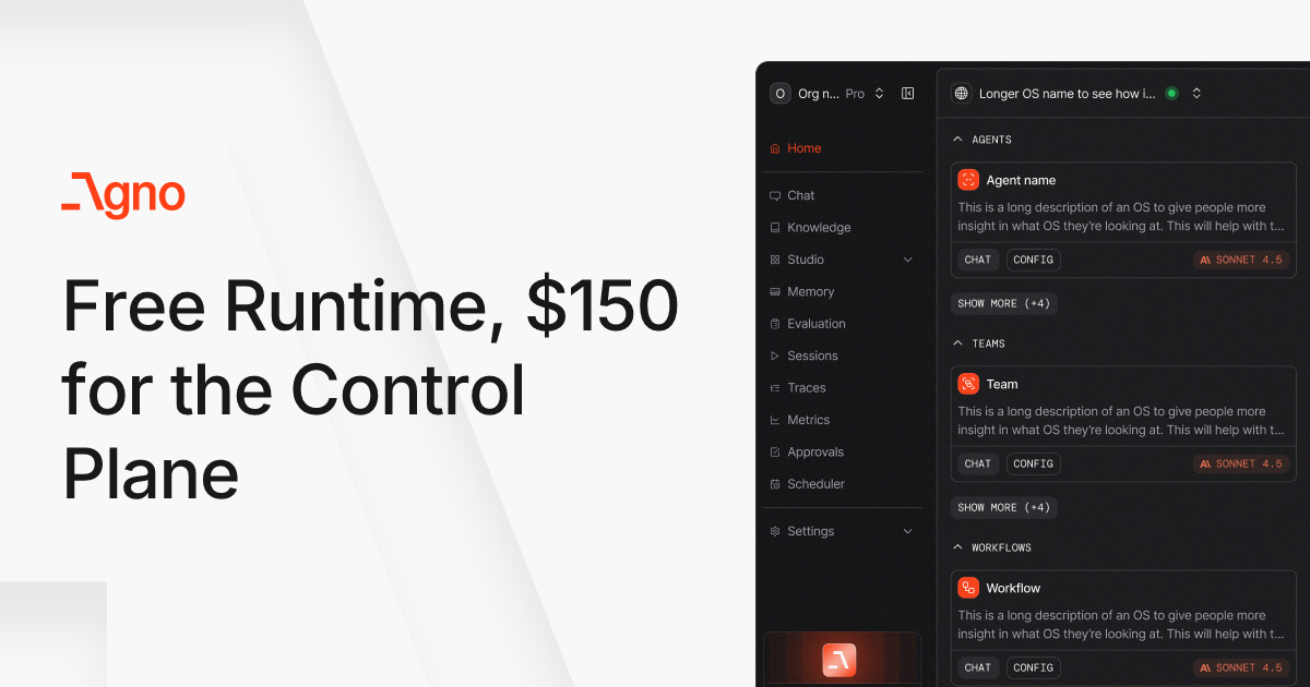 Agno Pricing: Free Runtime, $150 for the Control Plane